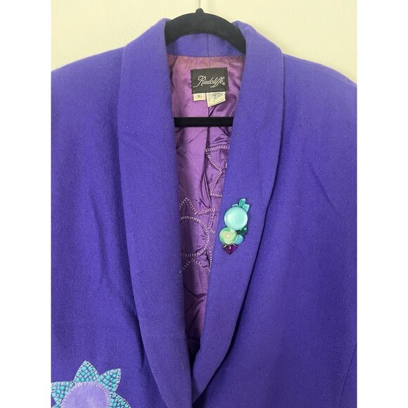 Radcliffe Vintage Purple Wool Funky Patchwork Embroidered Button Blazer Coat 16 - Picture 11 of 13